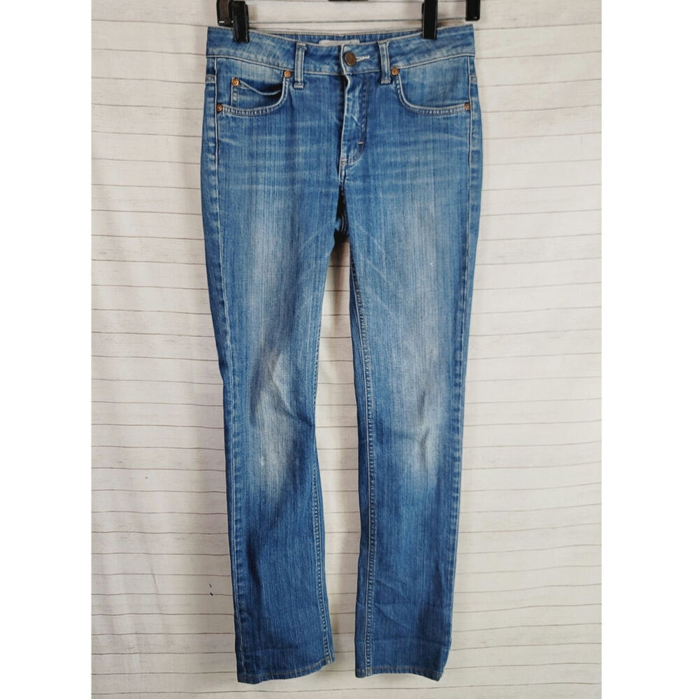 ACNE STUDIOS HEX LENA MID RISE SLIM FIT MEDIUM WASH JEANS, SZ 27x34